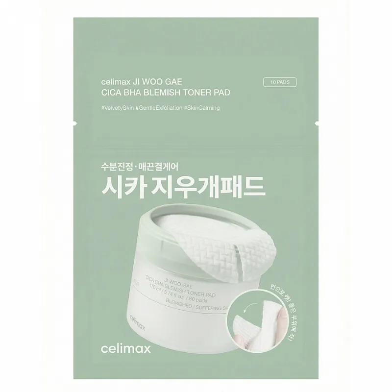 Пэды для борьбы с несовершенствами кожи - Celimax Jiwoogae cica BHA blemish toner pad, 10шт