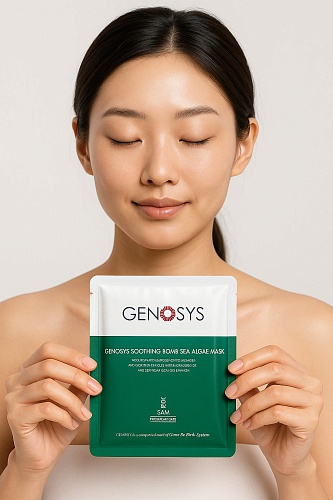 Genosys Тканевая маска с водорослями от отёчности, Soothing Bomb Sea Algae Mask, 23г.