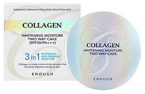 Пудра с коллагеном со сменным блоком сияющая - Enough Collagen whitening moisture twoway cake#13,13г