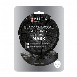 Маска для лица тканевая с древесным углём 24мл MISTIC BLACK CHARCOAL 7 DAYS Sheet mask