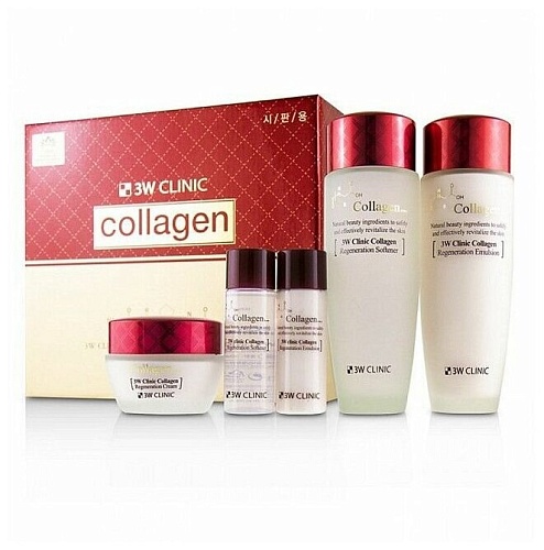 Набор: Эмульсия, тонер, крем «для глаз», крем «для лица», 3W CLINIC COLLAGEN SKIN CARE 3 ITEMS SET