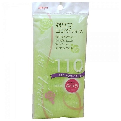 Мочалка средней жесткости, удлиненная "салатовая" 28*110см - Aisen Awatatsu, 1шт