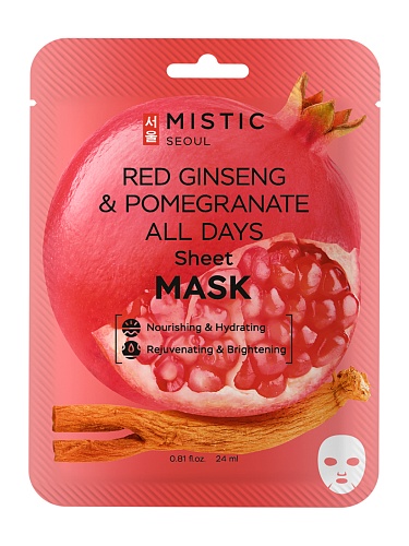 Тканевая маска для лица с экстрактом красного женьшеня и граната MISTIC 