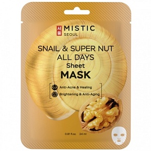 Маска тканевая для лица с муцином улитки и и экстрактом ореха 24мл MISTIC SNAIL & SUPER NUT ALL DAYS